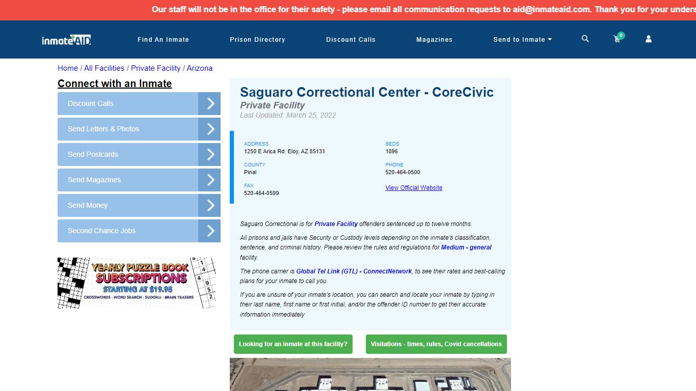 Saguaro Correctional Center - CoreCivic - Inmate Search ...