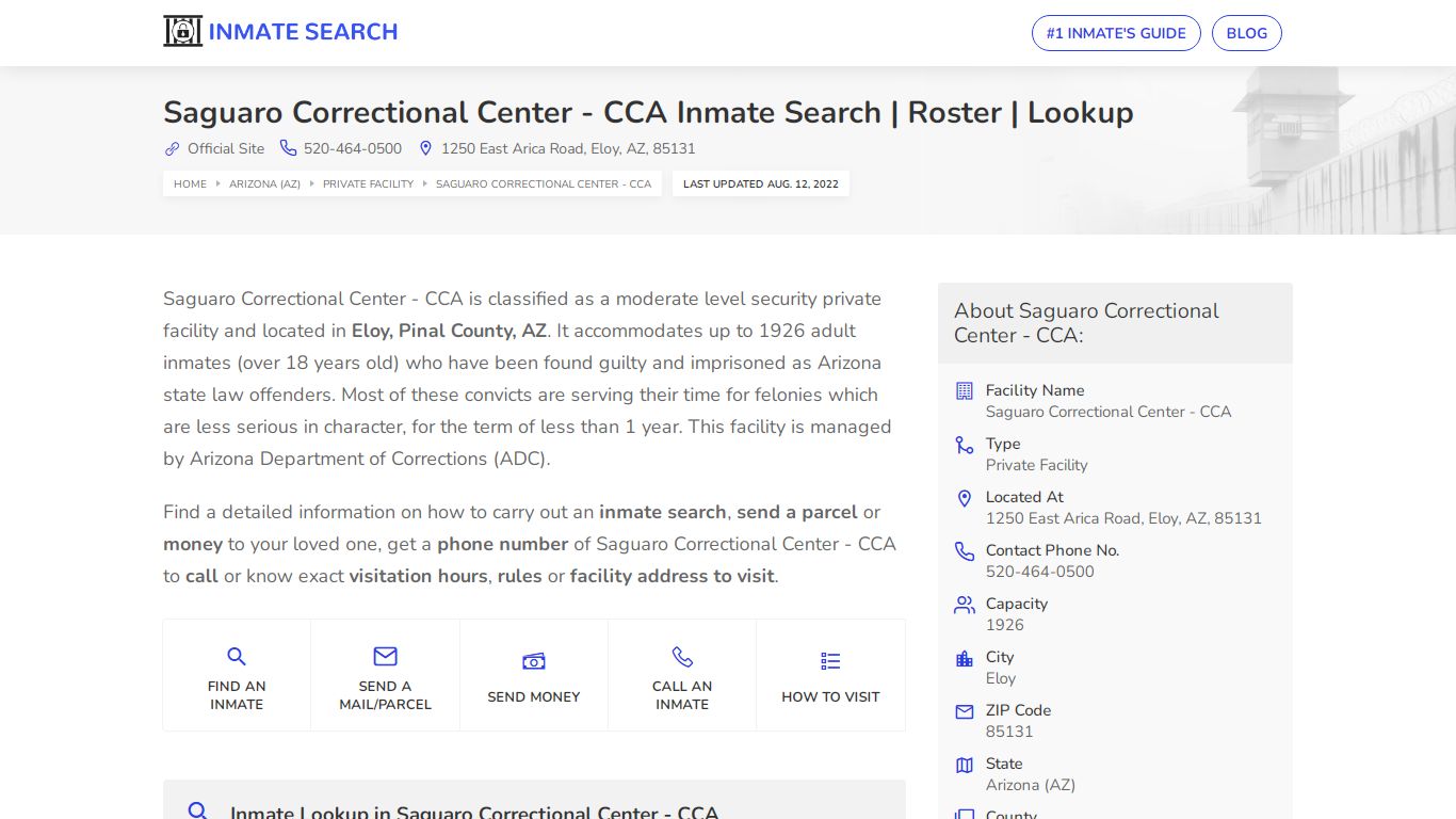 Saguaro Correctional Center - CCA Inmate Search | Roster ...