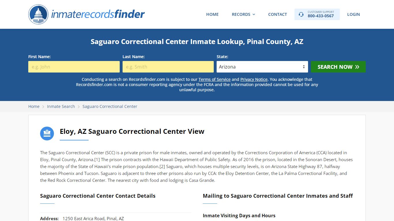 Saguaro Correctional Center Roster & Inmate Search, Pinal ...