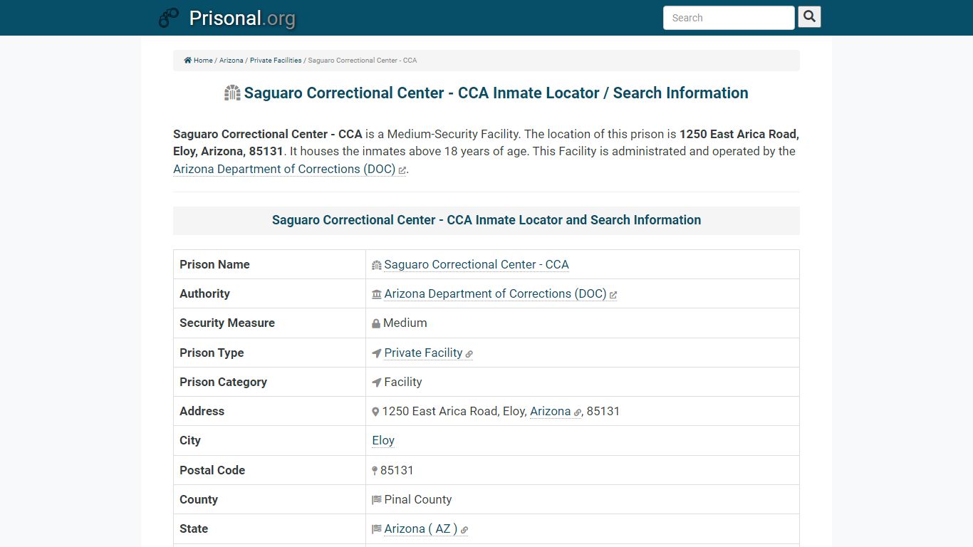 Saguaro Correctional Center - CCA-Inmate Locator/Search ...
